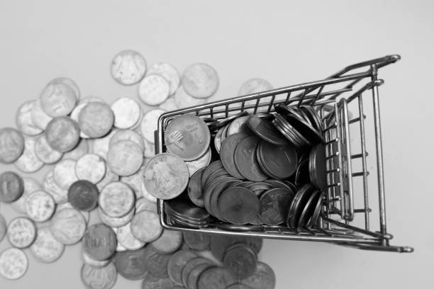 Indian rupee coin in a trolley table top view isolated on white background.