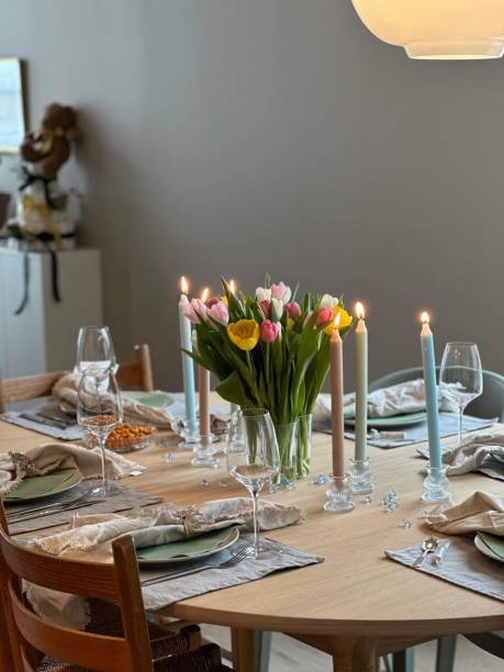 istock Table setting, baby shower, celebration, flowers, candle, dinner, food 2163770432