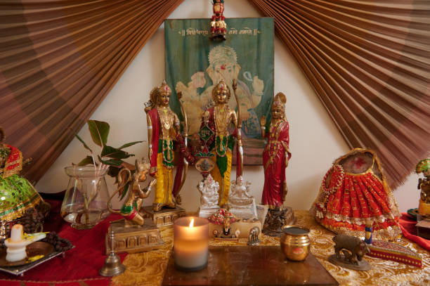 istock Indian Altar With Statues And Candles 2163777445