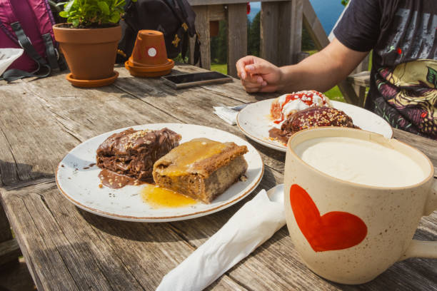 Delicious Austrian dumplings at a cabin log