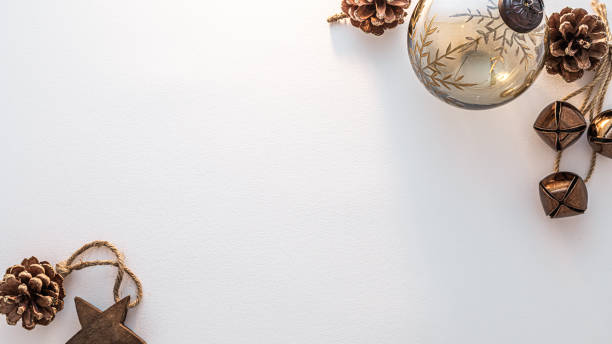 Elegant Rustic Christmas Ornaments on White Texture Background
