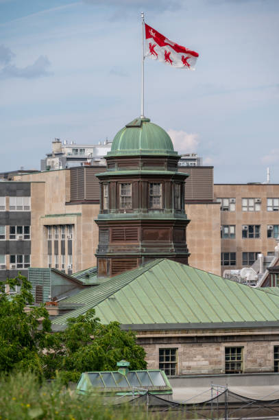 Flag flying over an old building on the McGill University campus in Montreal.