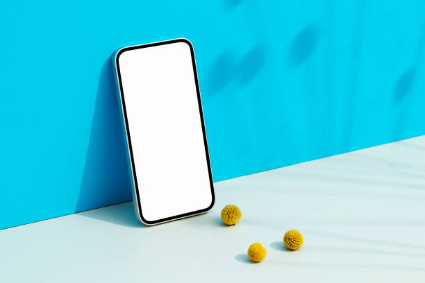 istock Blank screen smartphone mockup on blue background 2163795148