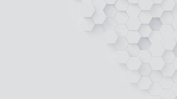 istock White hexagons with random size on white backdrop. A place for text on the left. Abstract 3d render illustration geometrical concept background. 2163795288