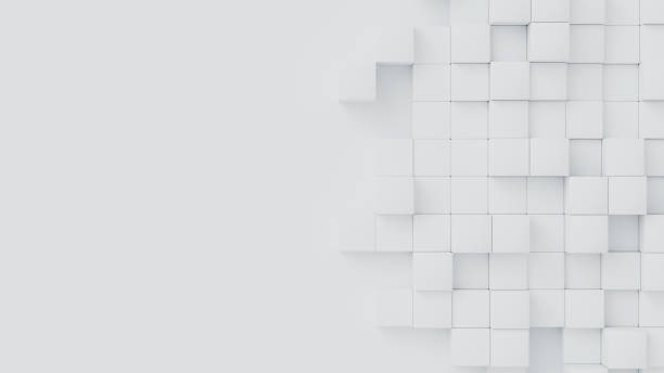 istock White cubes with random size on white backdrop. A place for text on the left. Abstract 3d render illustration geometrical concept background. 2163795304