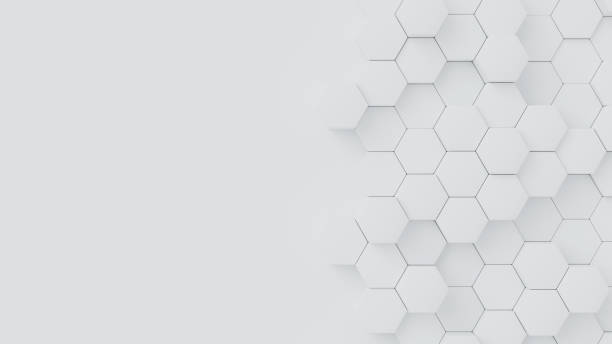 istock White hexagons with random size on white backdrop. A place for text on the left. Abstract 3d render illustration geometrical concept background. 2163795306