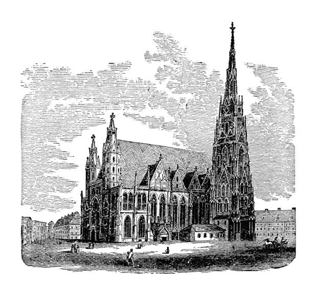 Antique engraving: St Stephen Cathedral, Vienna