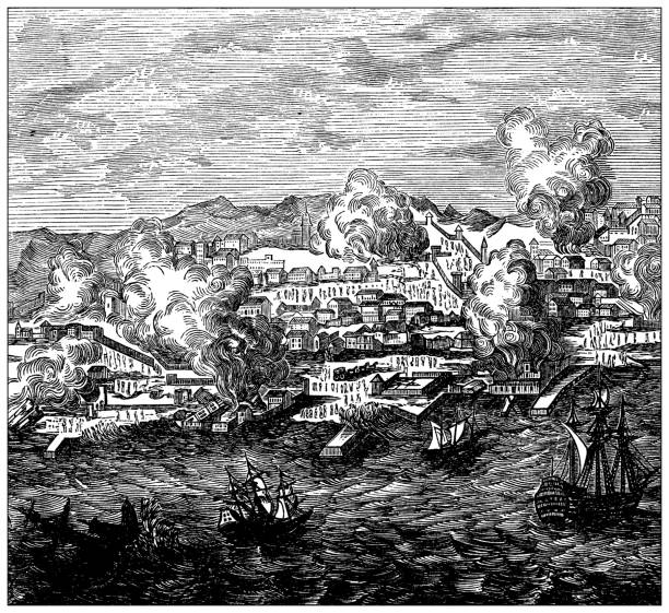 Antique engraving: Lisbon after the earthquake of 1755