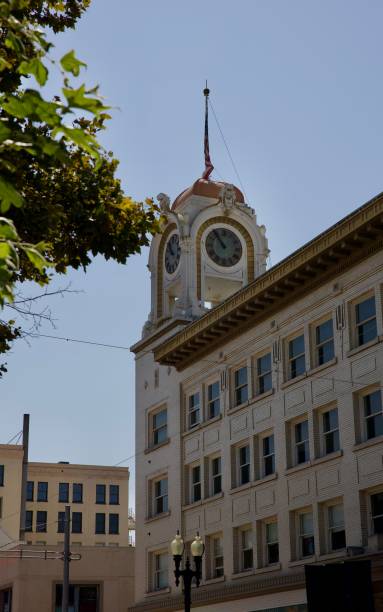 istock Beautiful ornate clock tower with domed roof 2163797071