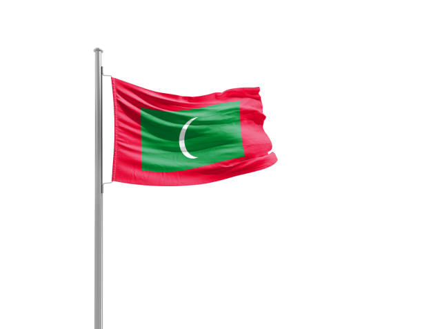 istock Maldives national flag waving isolated on white background with clipping path. 2163798082