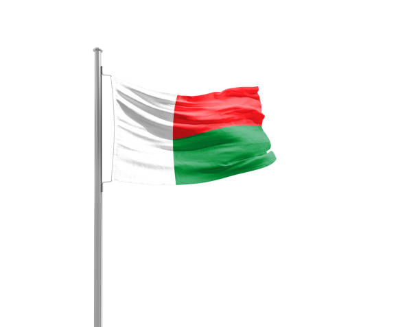 istock Madagascar national flag waving isolated on white background with clipping path. 2163798086