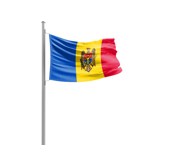 istock Moldova national flag waving isolated on white background with clipping path. 2163798108