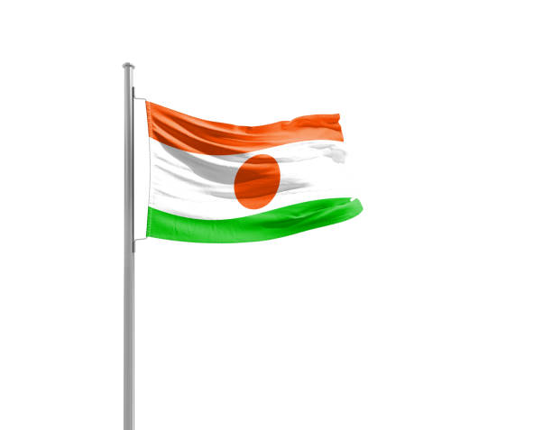Niger national flag waving isolated on white background with clipping path.