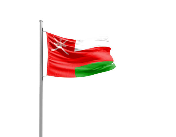 Oman national flag waving isolated on white background with clipping path.