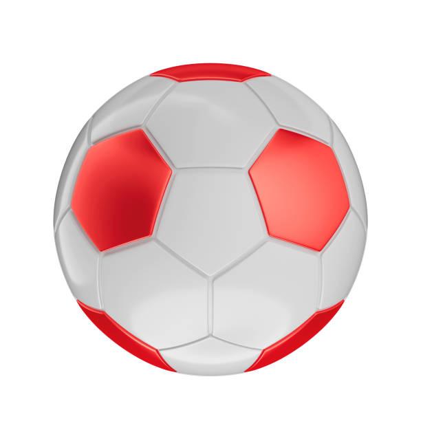 istock 3D Red and White Soccer Ball with Isolated White Background 2163799365