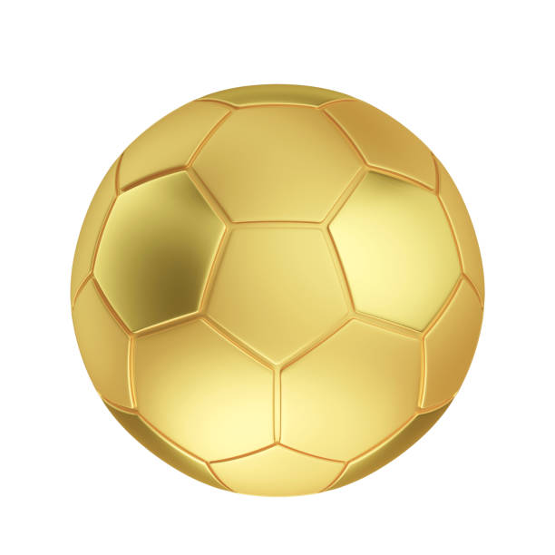 istock 3D Golden Soccer Ball with Isolated White Background 2163799366
