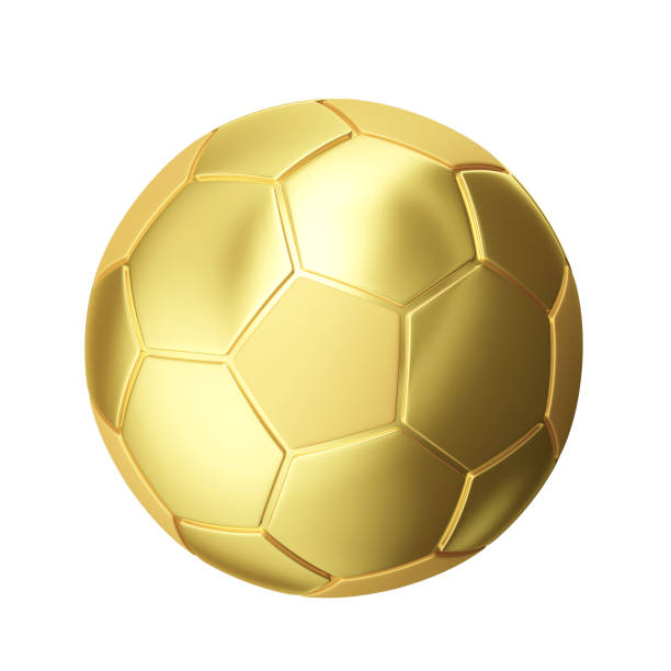istock 3D Golden Soccer Ball with Isolated White Background 2163799367