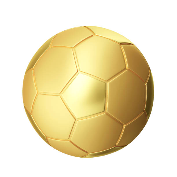 istock 3D Golden Soccer Ball with Isolated White Background 2163799371