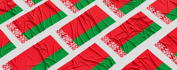 Flag of Belarus. Fabric textured Belarus flag isolated on white background. 3D illustration