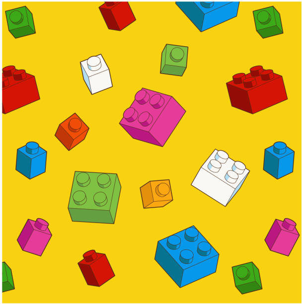 jednoduchý vzor stavebnice, kostky pro děti. vektorová izometrická ilustrace. barevné cihly izolované na bílém pozadí. - stavebnicová kostka stock ilustrace