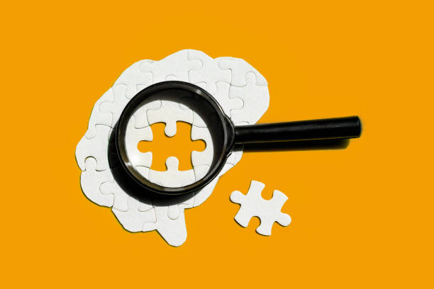 Magnifying Glass and Human Brain Puzzle on Vibrant Background