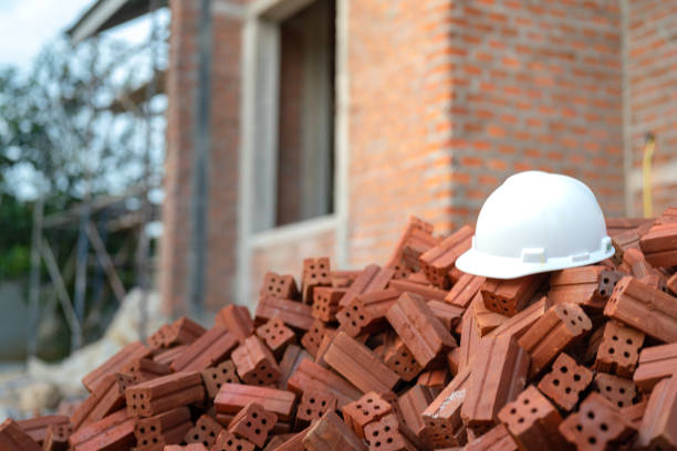 Building under construction. Details of exterior brick and cement walls- Buenos Aires - Argentina