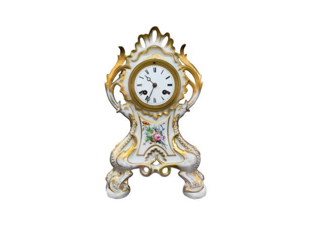 medieval porcelain clock isolated on white background