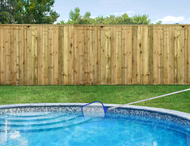 istock Cleaning a swimming pool with a leaf skimmer 2163813750