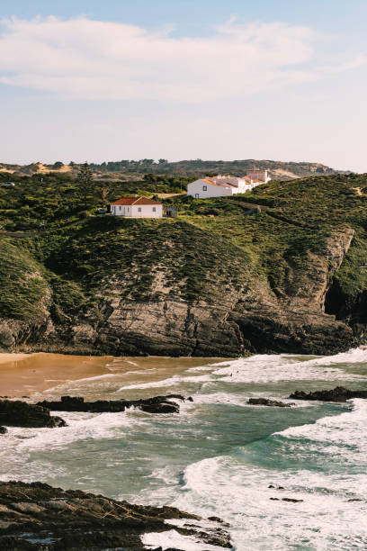 Aerial view of rugged coastline, Zambujeira do Mar, Alentejo
