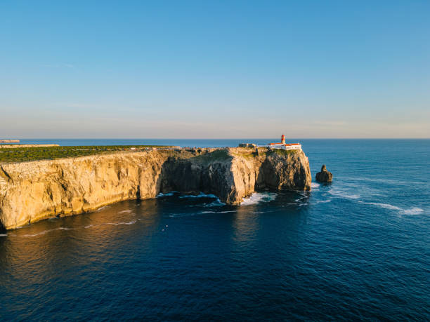 Aerial view of cliffs and ocean, Sagres