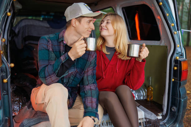 istock Romantic Tea Moment in a Travel Van 2163826937