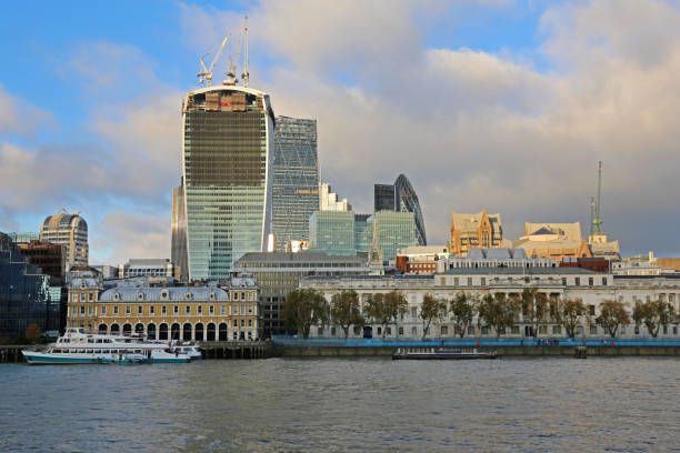 Skyscraper Building Construction Site in City of London View Over Thames River