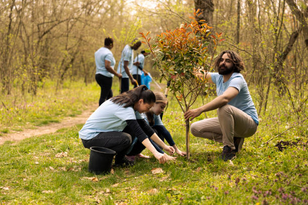 istock Volunteers team doing community service action to plant trees 2163847442