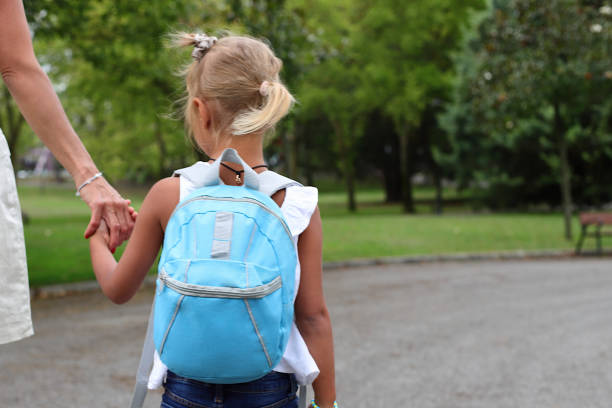 Girl going to school, come back to school, study concept