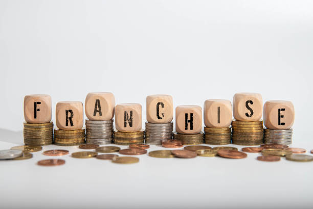 istock Businessman pressing button with the text: Franchise 2163849617
