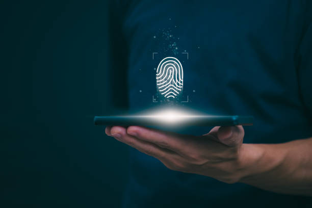 istock Protection and encryption of fingerprint data with network technology for security. To protect against crimes, hackers, and everyday online attacks, technology, and data security. authentication 2163851708
