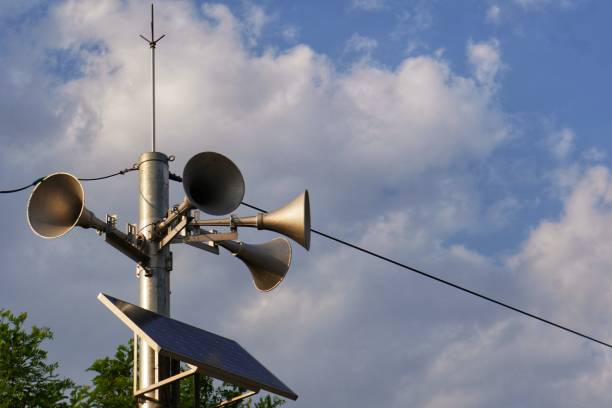 istock outdoor public address system consisting of five amplification megaphones 2163857545