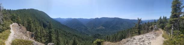istock Panorama of narrow hiking path winds along mountain ridge 2163858049