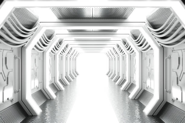 istock Bright Futuristic Sci-Fi Hallway Corridor of Spaceship Interior. 3d Rendering 2163859476