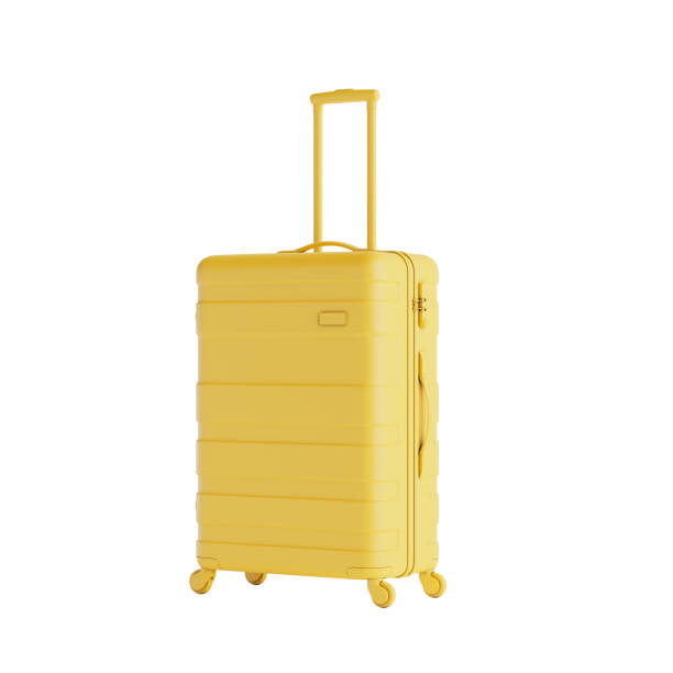 istock Yellow Modern Travel Suitcase Icon in Clay Style. 3d Rendering 2163859548