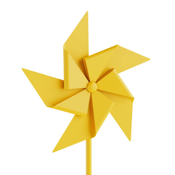 Yellow Pinwheel Toy Icon in Clay Style on a white background. 3d Rendering