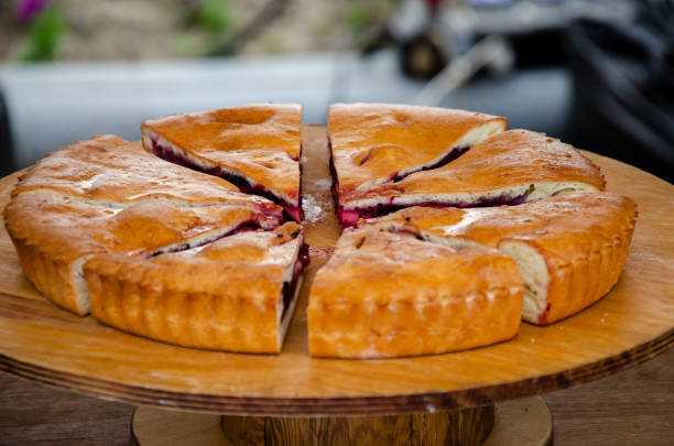 Delicious and fresh pies with fillings on the table