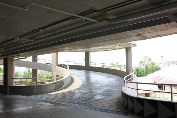 Reinforced concrete structure, curve way up to the parking lot.
