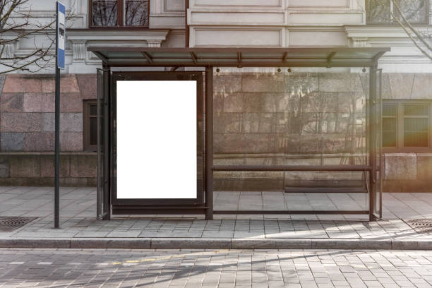 istock Blank White Mockup Of Bus Stop Vertical Poster Billboard 2163868087