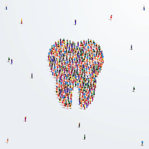 istock Tooth dental concept. Organ donation day. A large group of people form to create a tooth shape. People icon series. Vector illustration. 2163870072
