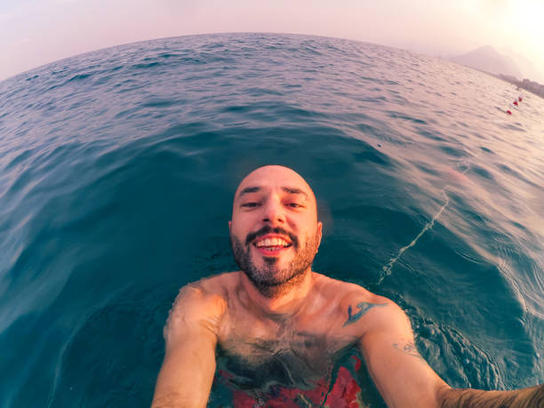 Happy tourist vacationing alone in the Mediterranean