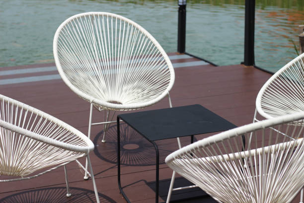 istock Tables and chairs at the cafe 2163879438