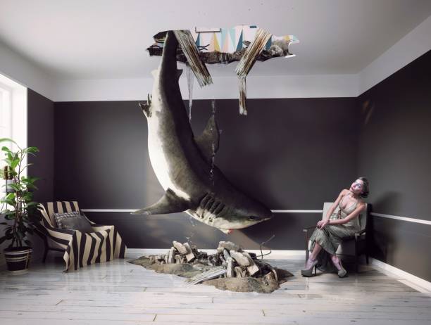 istock modern living room interior with a big shark 2163880801