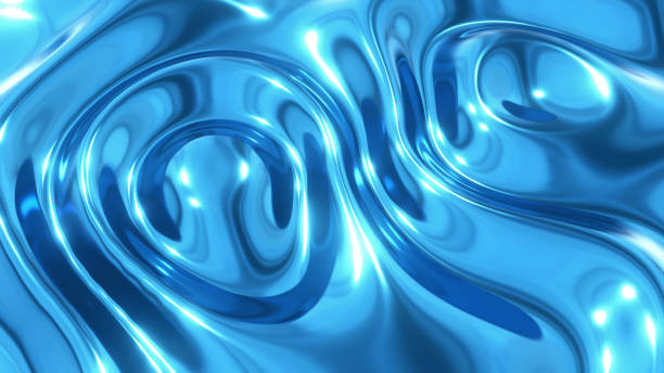 istock Liquid blue chrome waves background, shiny and lustrous metal pattern texture, silky 3D illustration. 2163889019