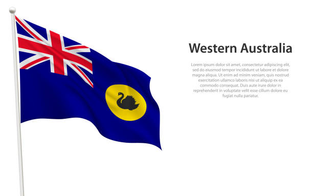 Isolated waving flag of Western Australia is a state Australia Isolated waving flag of Western Australia is a state Australia on white background. western australia flag stock illustrations